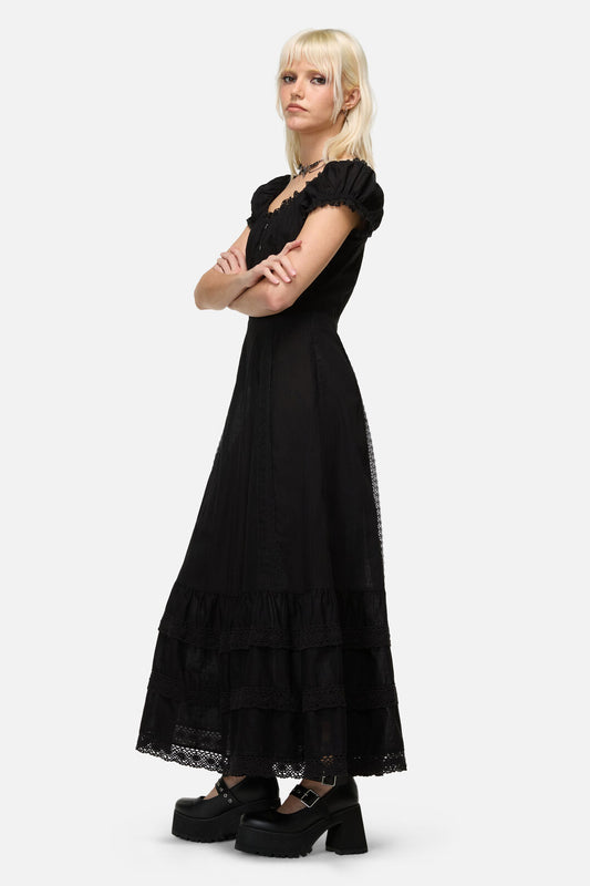 Dangerfield NZ - Mischief Lace Trim Midi Dress - black
