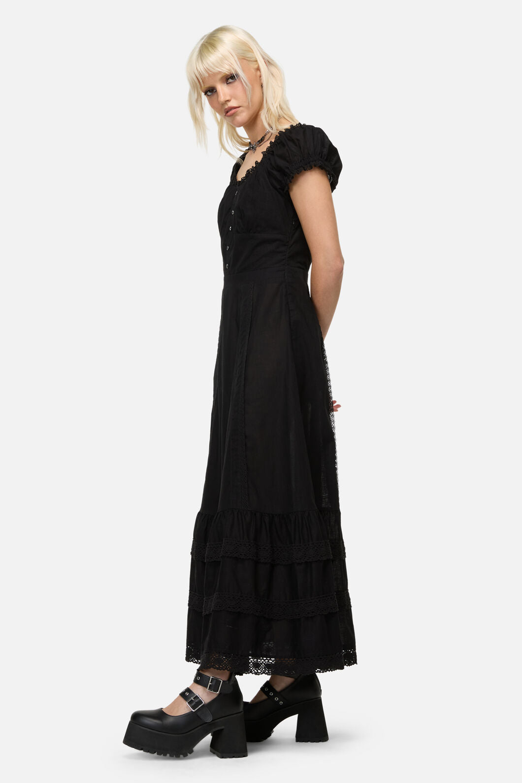 Dangerfield NZ - Mischief Lace Trim Midi Dress - black