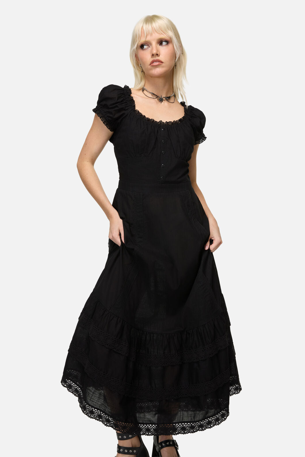 Dangerfield NZ - Mischief Lace Trim Midi Dress - black
