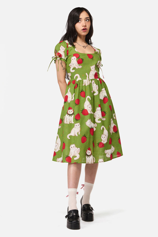 Dangerfield NZ - Strawberry Cat Repeat Dress - green