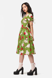 Dangerfield NZ - Strawberry Cat Repeat Dress - green