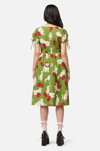 Dangerfield NZ - Strawberry Cat Repeat Dress - green