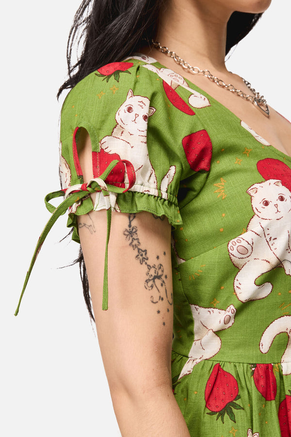 Dangerfield NZ - Strawberry Cat Repeat Dress - green