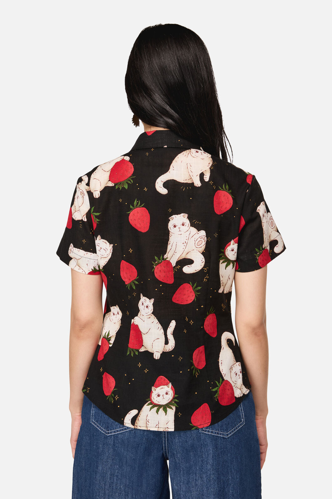 Dangerfield NZ - Strawberry Cat Repeat Blouse - black