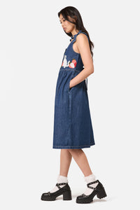 Dangerfield NZ - Strawberry Cat Emb Pinafore - blue-denim