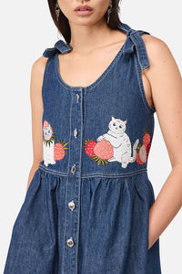 Dangerfield NZ - Strawberry Cat Emb Pinafore - blue-denim