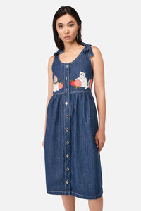 Dangerfield NZ - Strawberry Cat Emb Pinafore - blue-denim