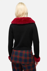 Dangerfield NZ - Jackalope Faux Fur Trim Cardi - black-red
