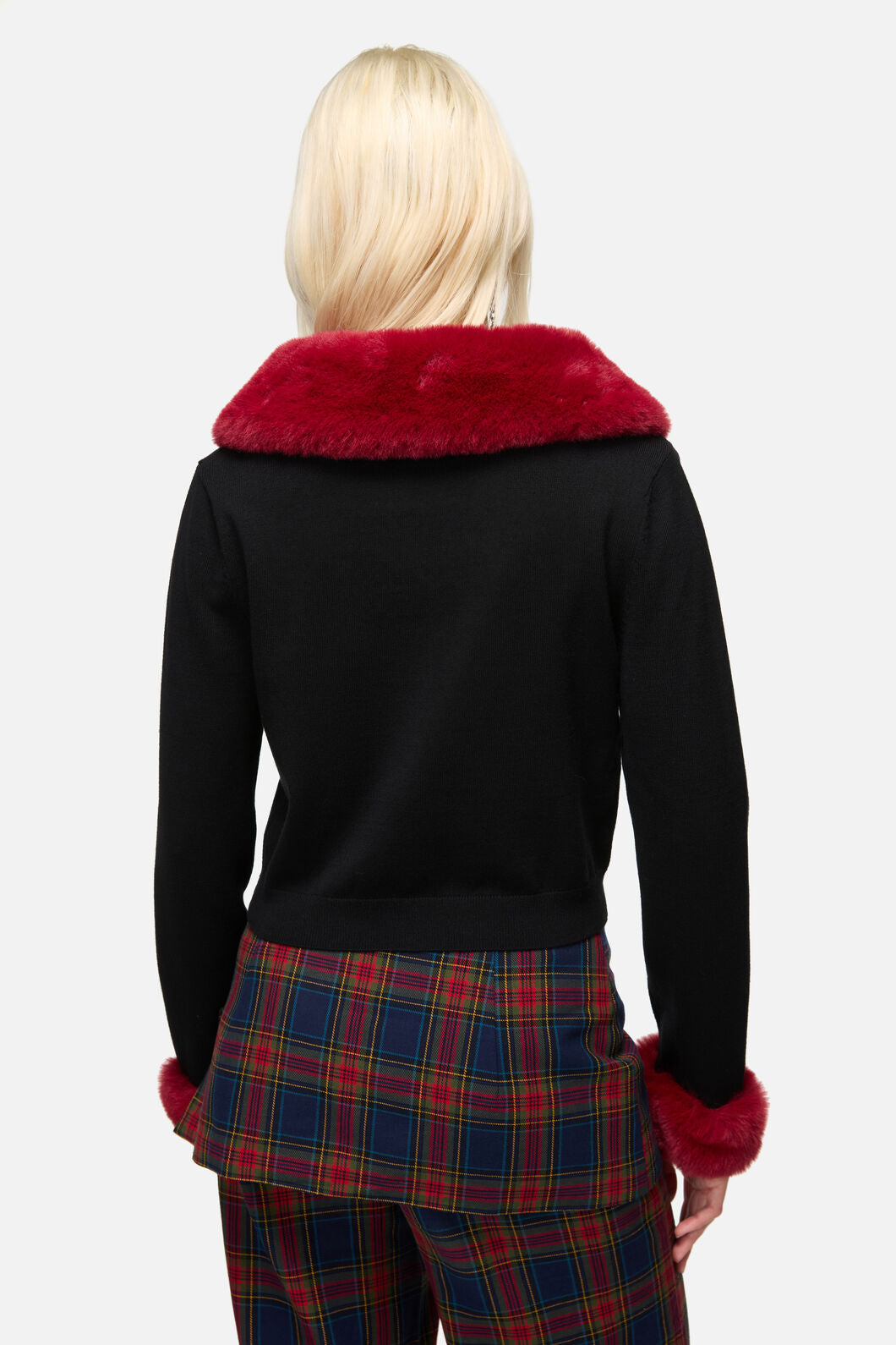 Dangerfield NZ - Jackalope Faux Fur Trim Cardi - black-red