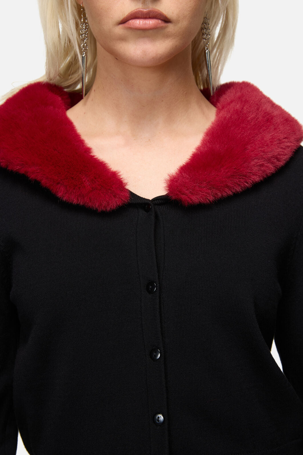 Dangerfield NZ - Jackalope Faux Fur Trim Cardi - black-red