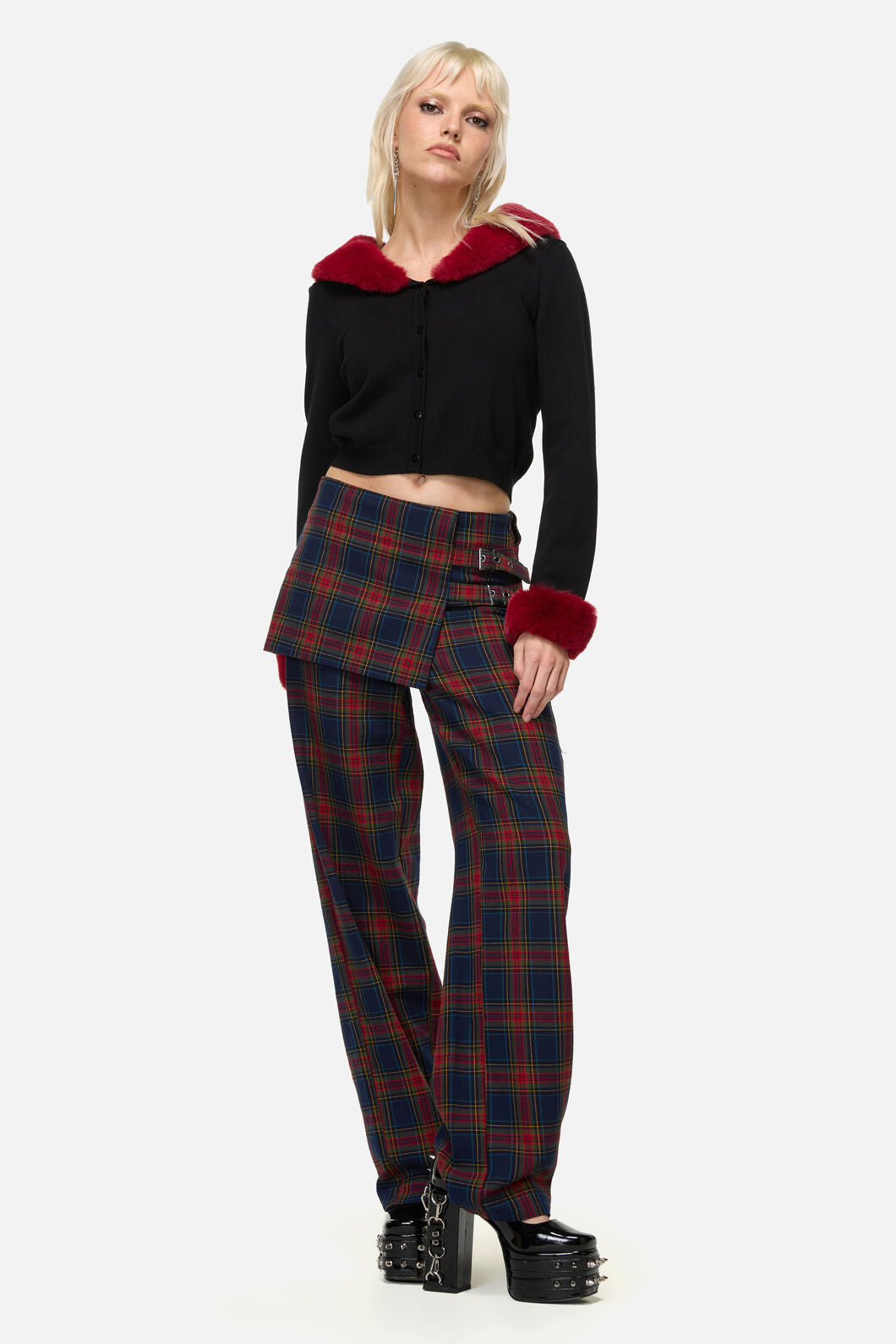 Dangerfield NZ - Jackalope Faux Fur Trim Cardi - black-red