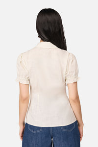 Dangerfield NZ - Strawberry Cat Badge Blouse - cream
