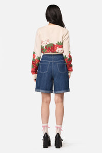 Dangerfield NZ - Strawberry Cat Emb Short - blue-denim
