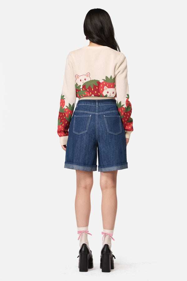 Dangerfield NZ - Strawberry Cat Emb Short - blue-denim