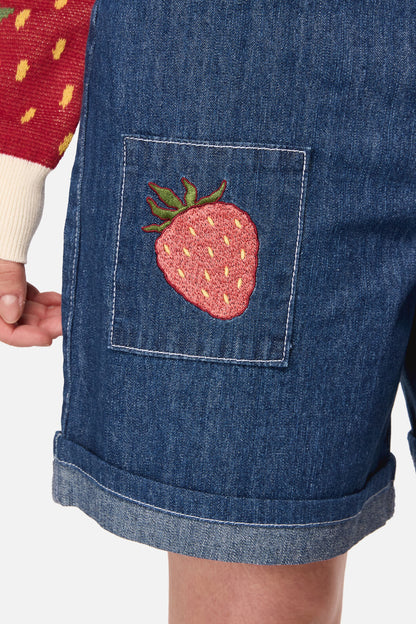 Dangerfield NZ - Strawberry Cat Emb Short - blue-denim