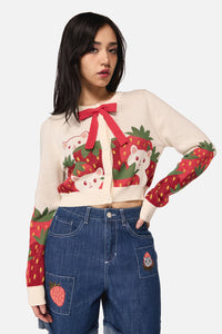 Dangerfield NZ - Strawberry Cat Cardigan - cream
