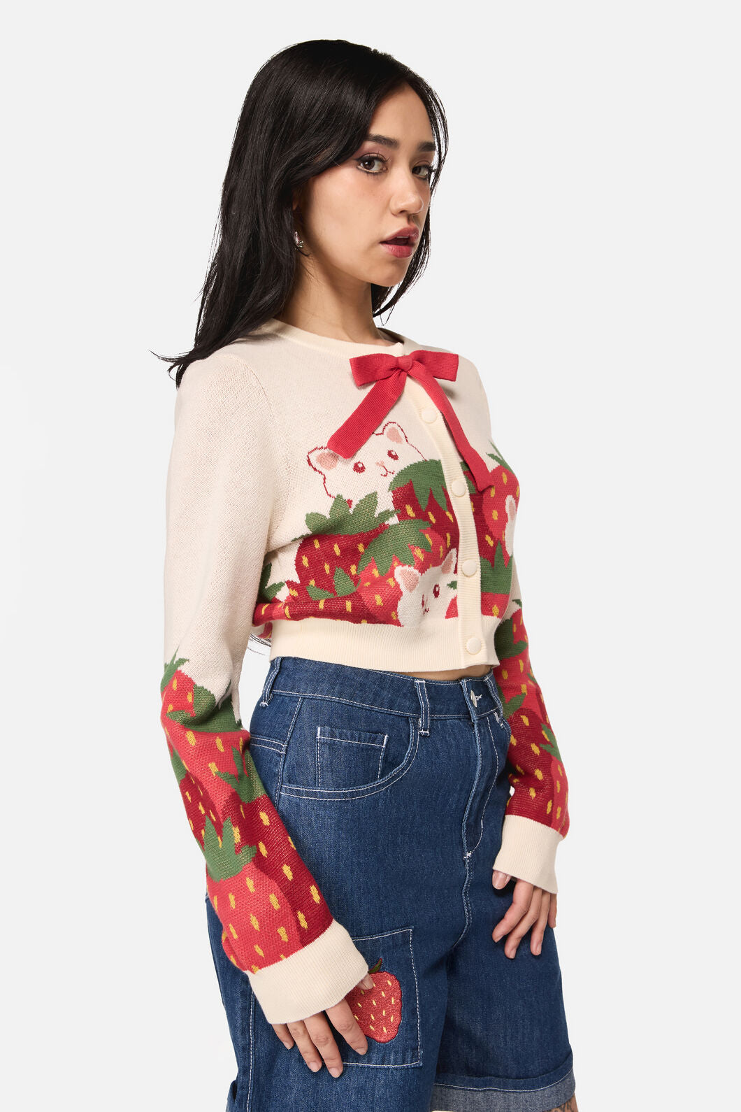Dangerfield NZ - Strawberry Cat Cardigan - cream