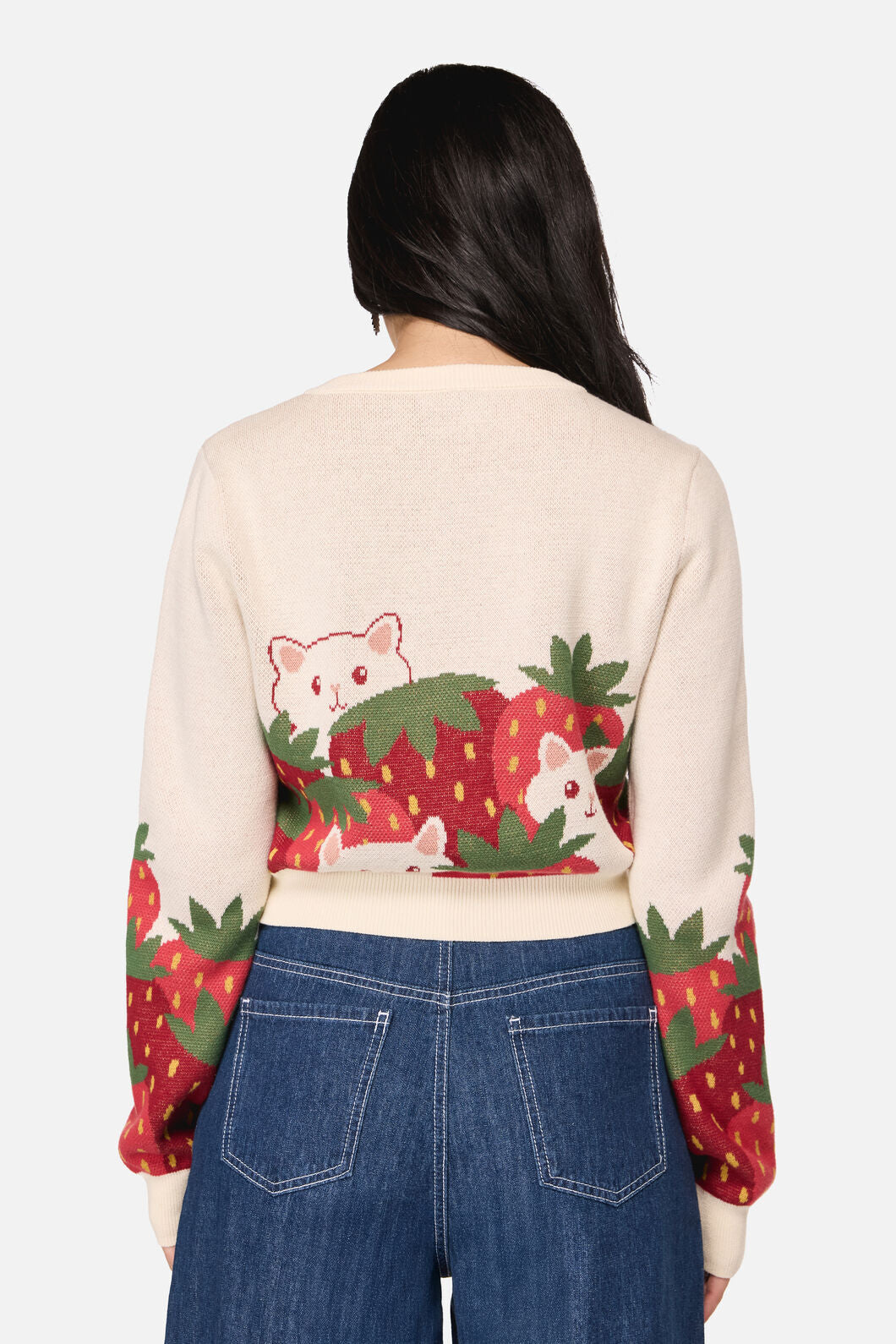 Dangerfield NZ - Strawberry Cat Cardigan - cream