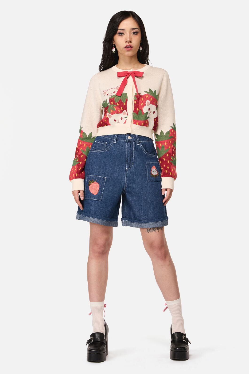 Dangerfield NZ - Strawberry Cat Cardigan - cream