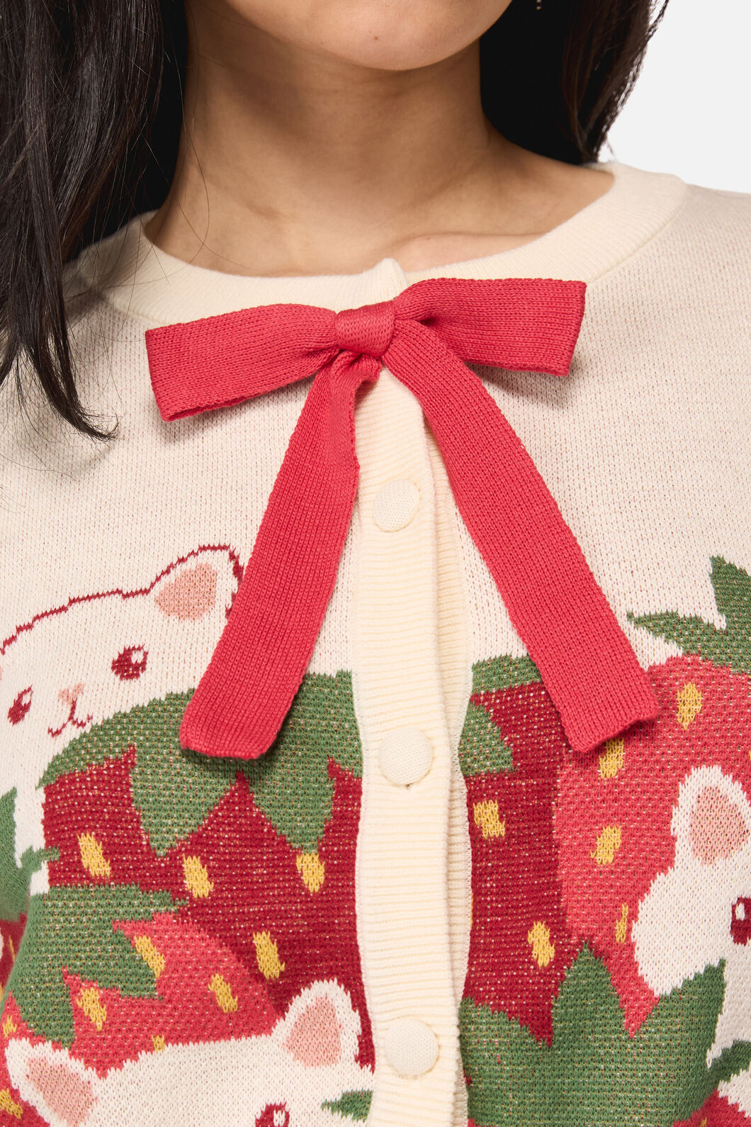 Dangerfield NZ - Strawberry Cat Cardigan - cream