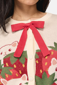 Dangerfield NZ - Strawberry Cat Cardigan - cream