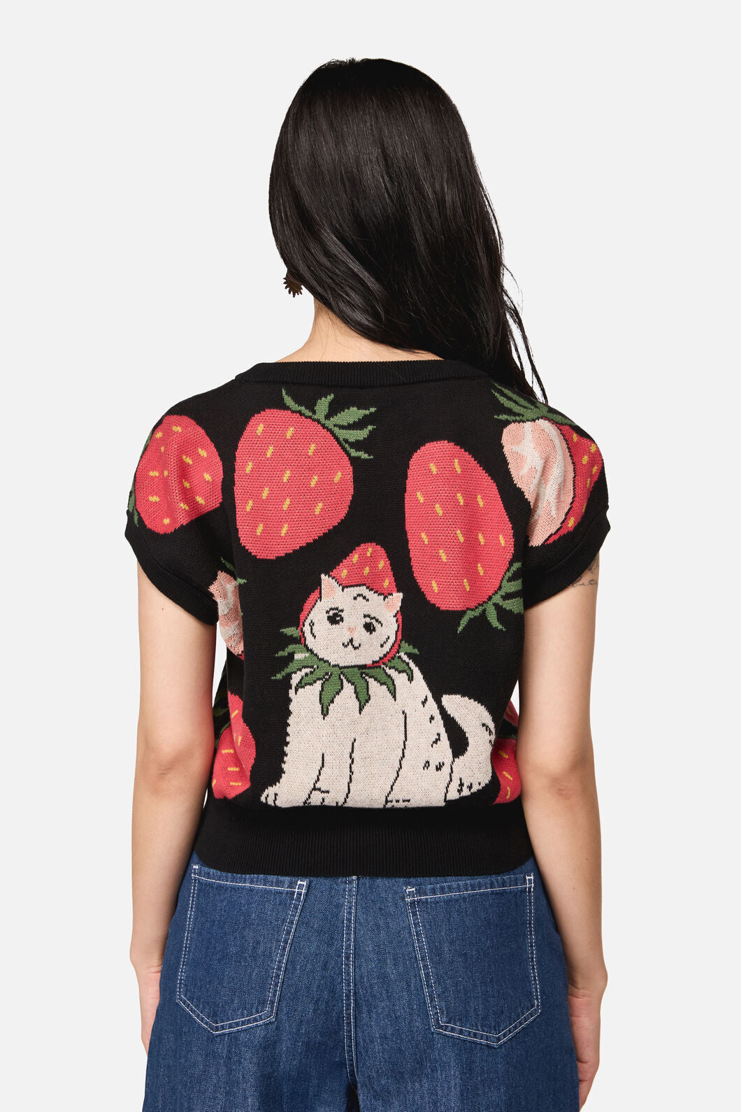 Dangerfield NZ - Strawberry Cat Knit Top - black
