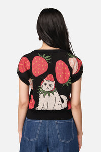Dangerfield NZ - Strawberry Cat Knit Top - black