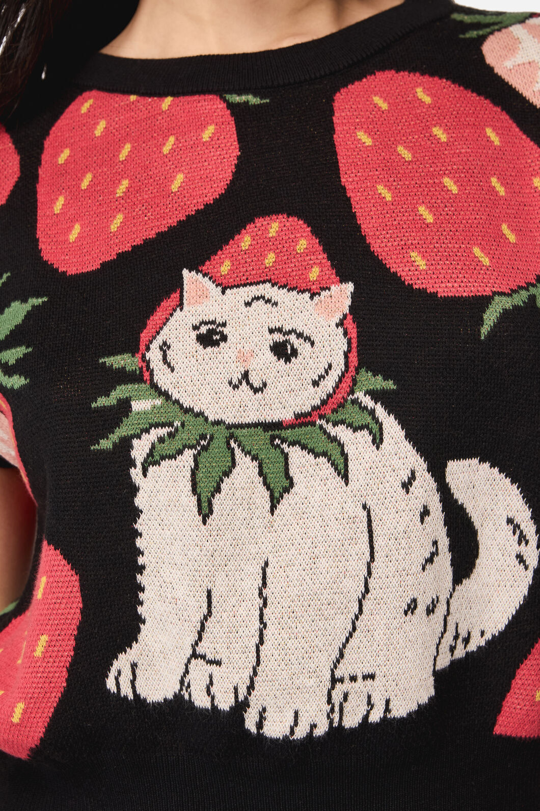 Dangerfield NZ - Strawberry Cat Knit Top - black