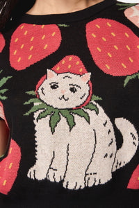 Dangerfield NZ - Strawberry Cat Knit Top - black