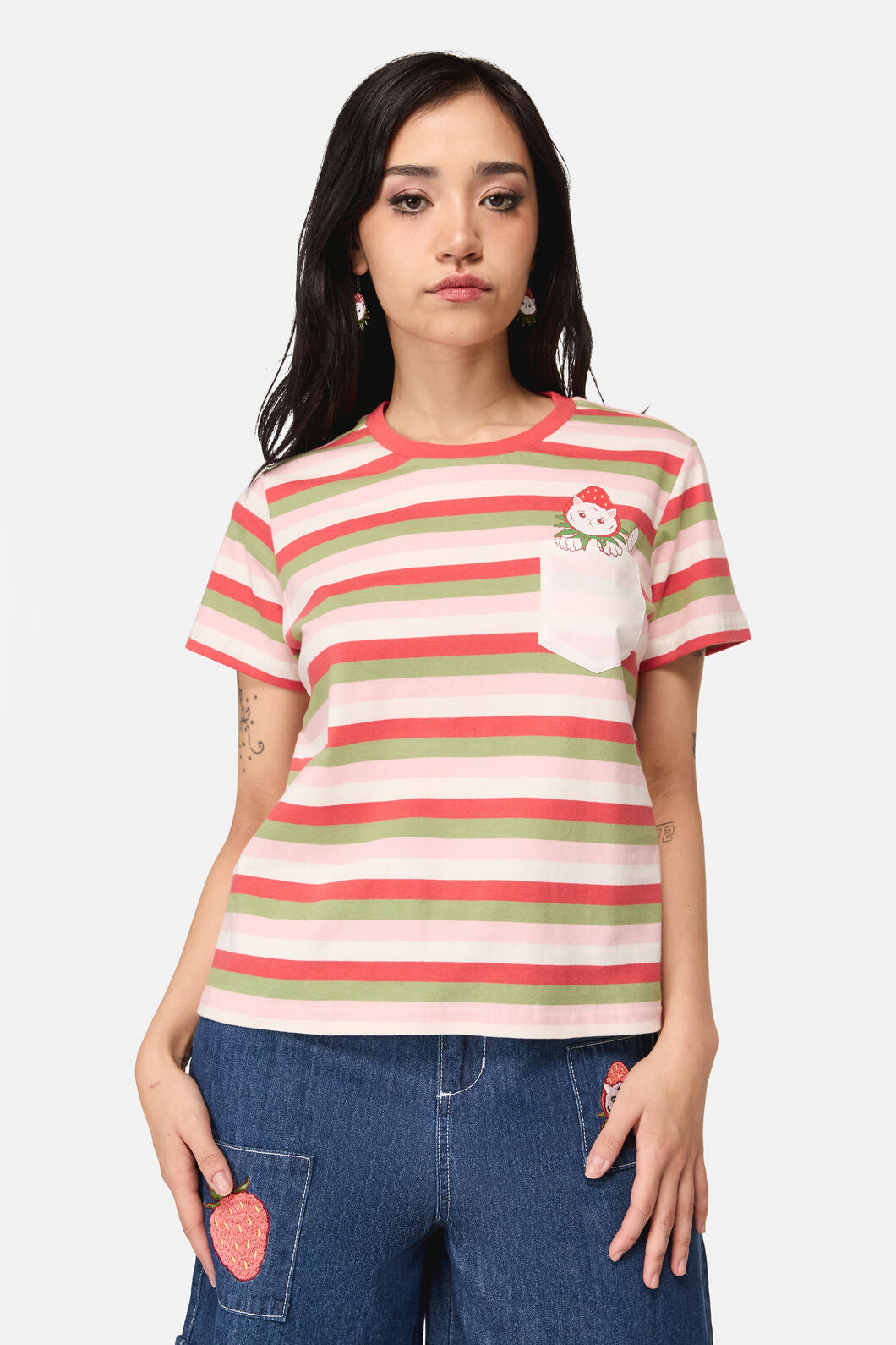 Dangerfield NZ - Strawberry Cat Pocket Tee - multi