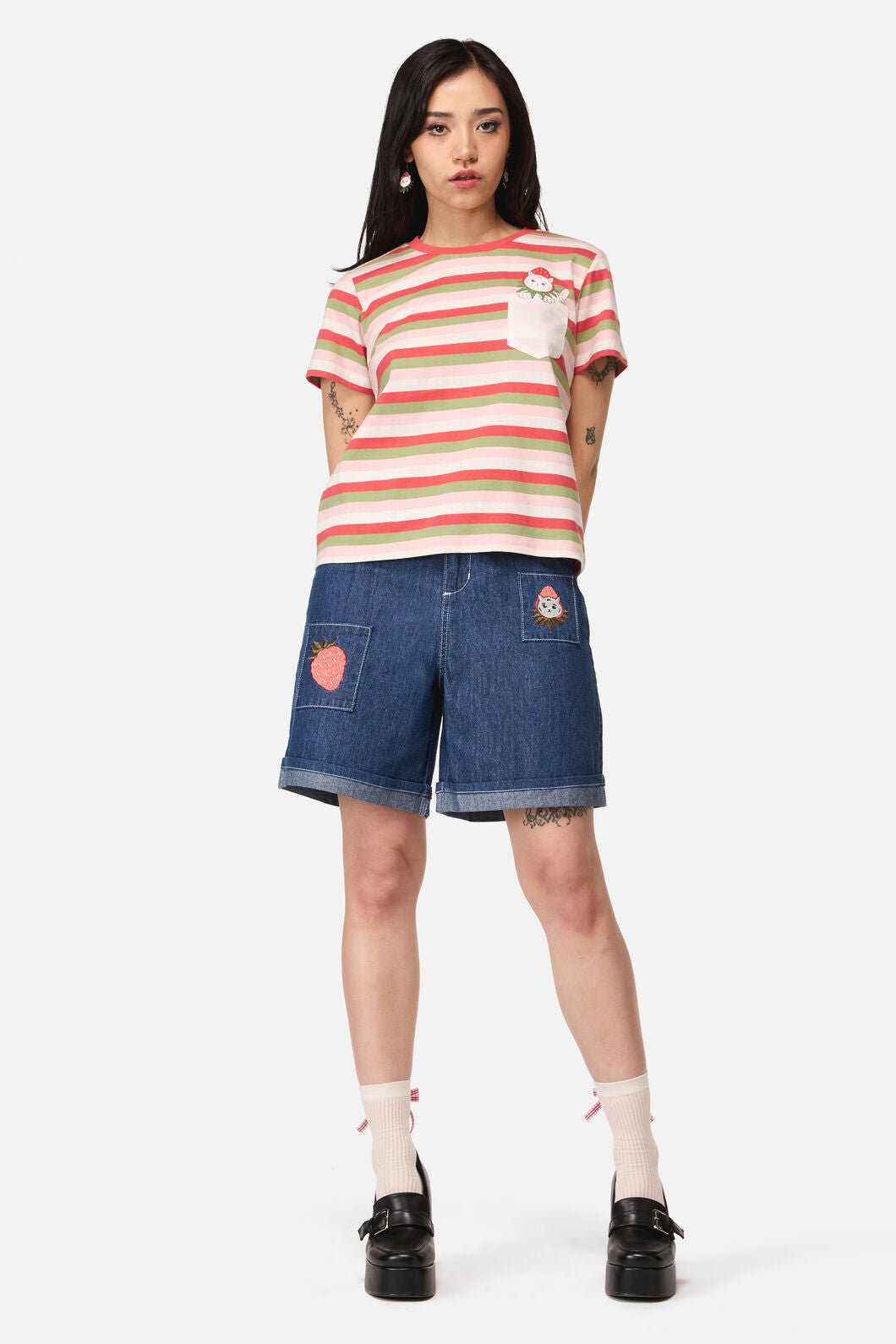 Dangerfield NZ - Strawberry Cat Pocket Tee - multi