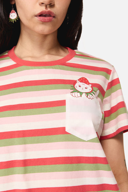Dangerfield NZ - Strawberry Cat Pocket Tee - multi