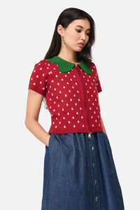 Dangerfield NZ - Strawberry Leaf SS Cardigan - red