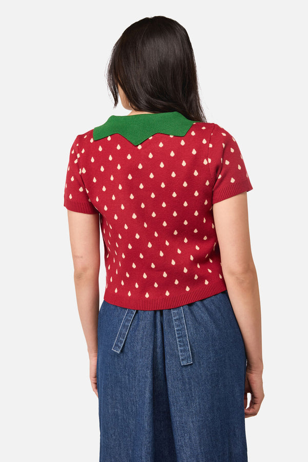 Dangerfield NZ - Strawberry Leaf SS Cardigan - red