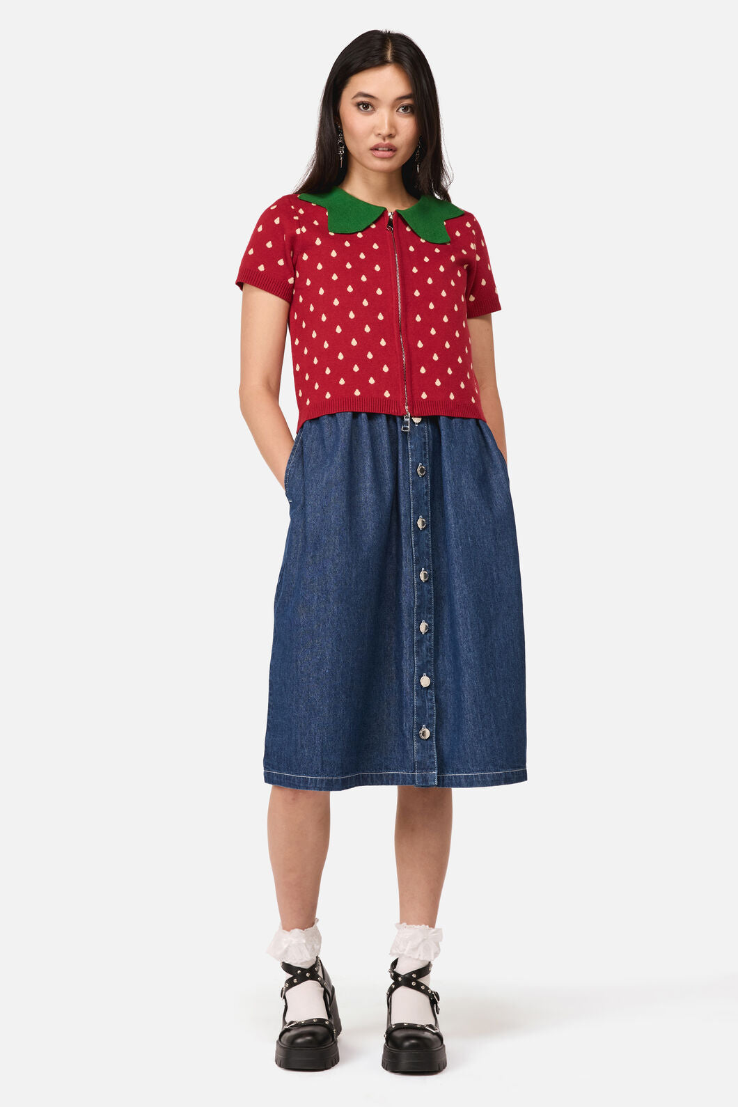 Dangerfield NZ - Strawberry Leaf SS Cardigan - red