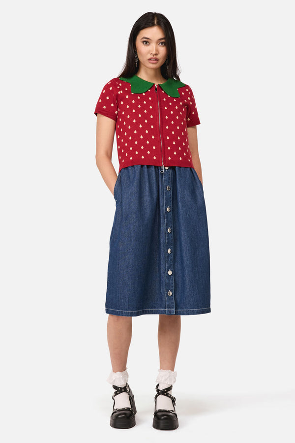 Dangerfield NZ - Strawberry Leaf SS Cardigan - red