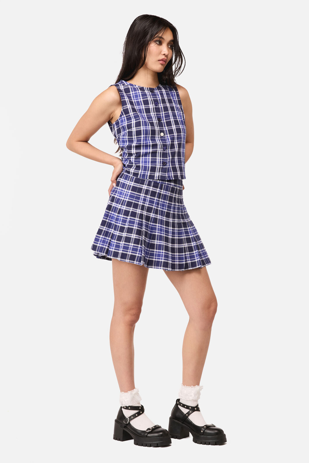 Dangerfield NZ - Whirl Tartan Skort - purple-white
