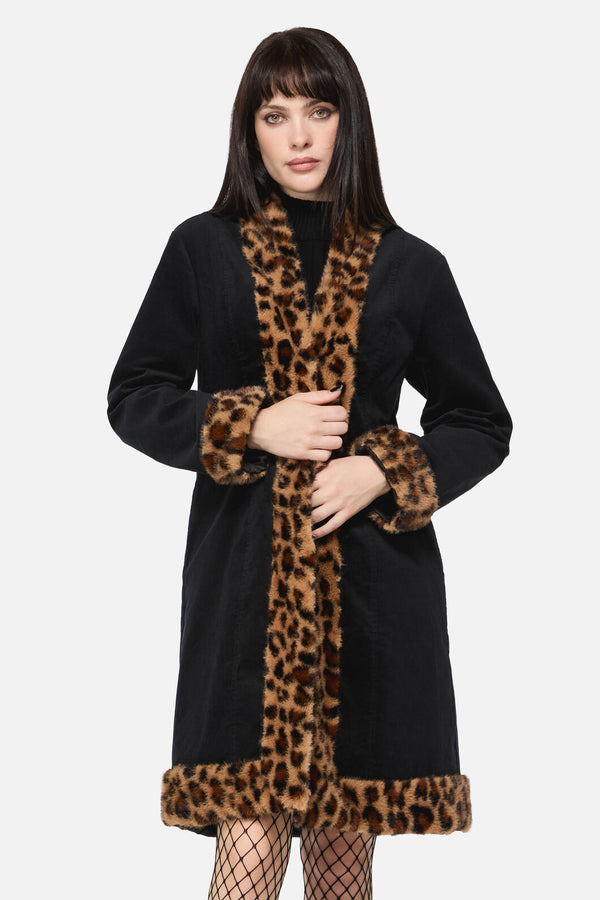 Dangerfield NZ - Creep Goth Leopard Velvet Coat - black