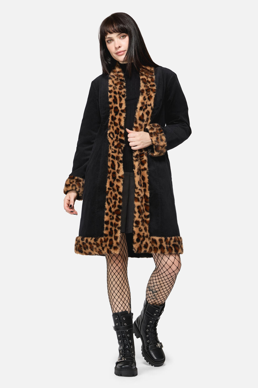 Dangerfield NZ - Creep Goth Leopard Velvet Coat - black
