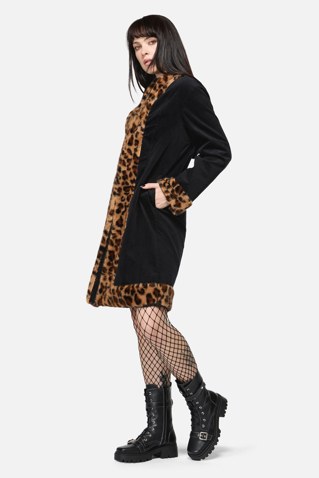 Dangerfield NZ - Creep Goth Leopard Velvet Coat - black