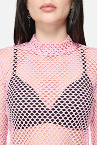 Dangerfield NZ - Cutie Fishnet Mesh Top - pink