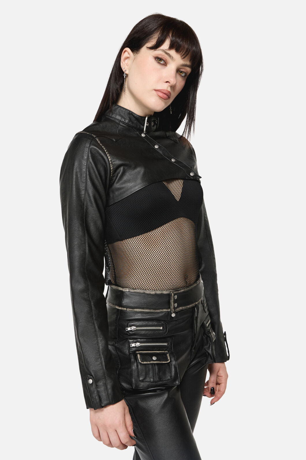 Dangerfield NZ - Eyes Closed Cropped PU Jacket - black