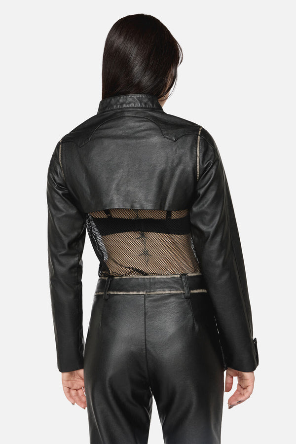 Dangerfield NZ - Eyes Closed Cropped PU Jacket - black