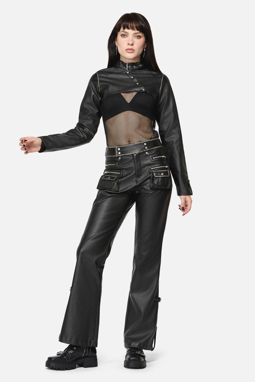 Dangerfield NZ - Eyes Closed Cropped PU Jacket - black