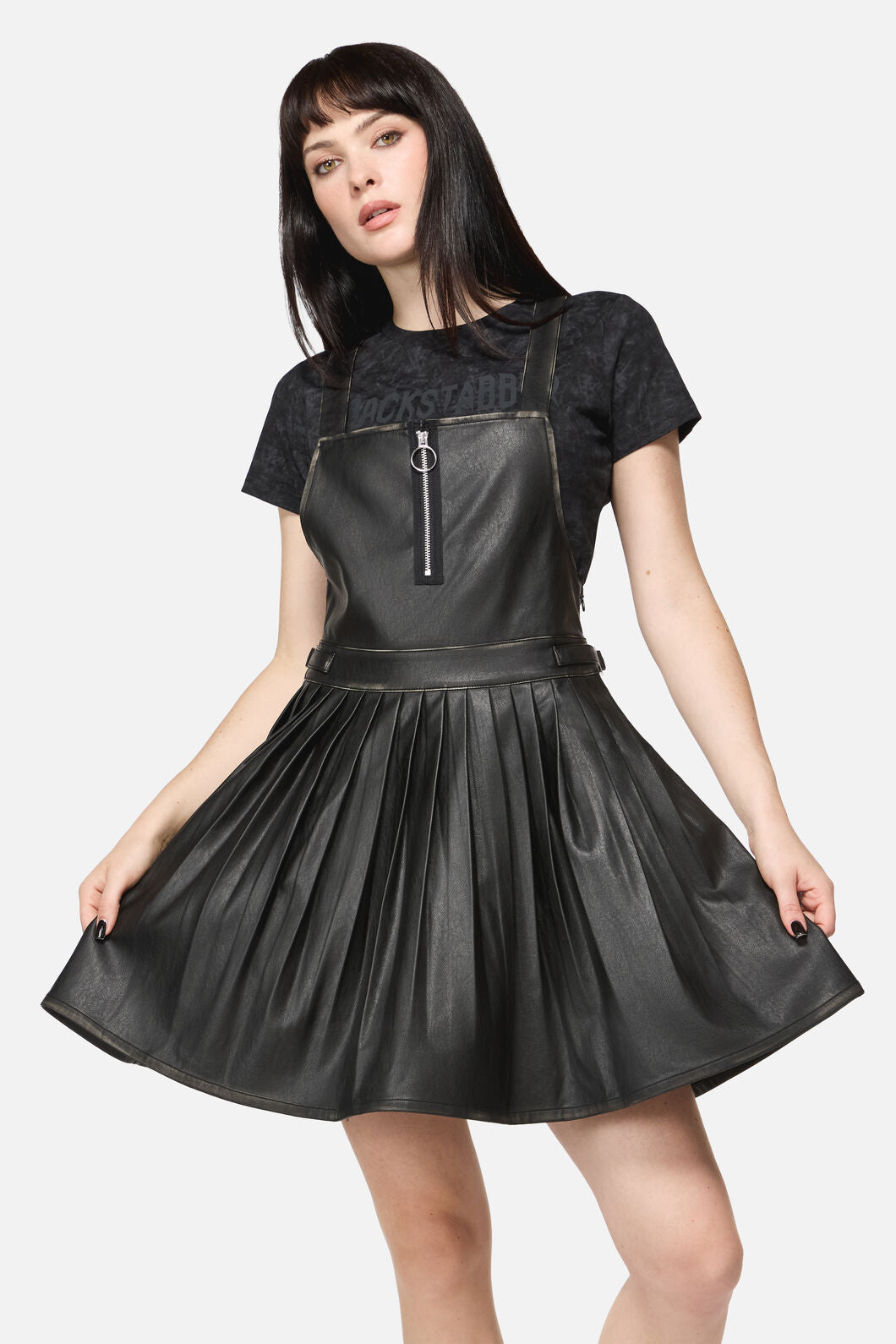 Dangerfield NZ - Eyes Closed PU Pinafore - black