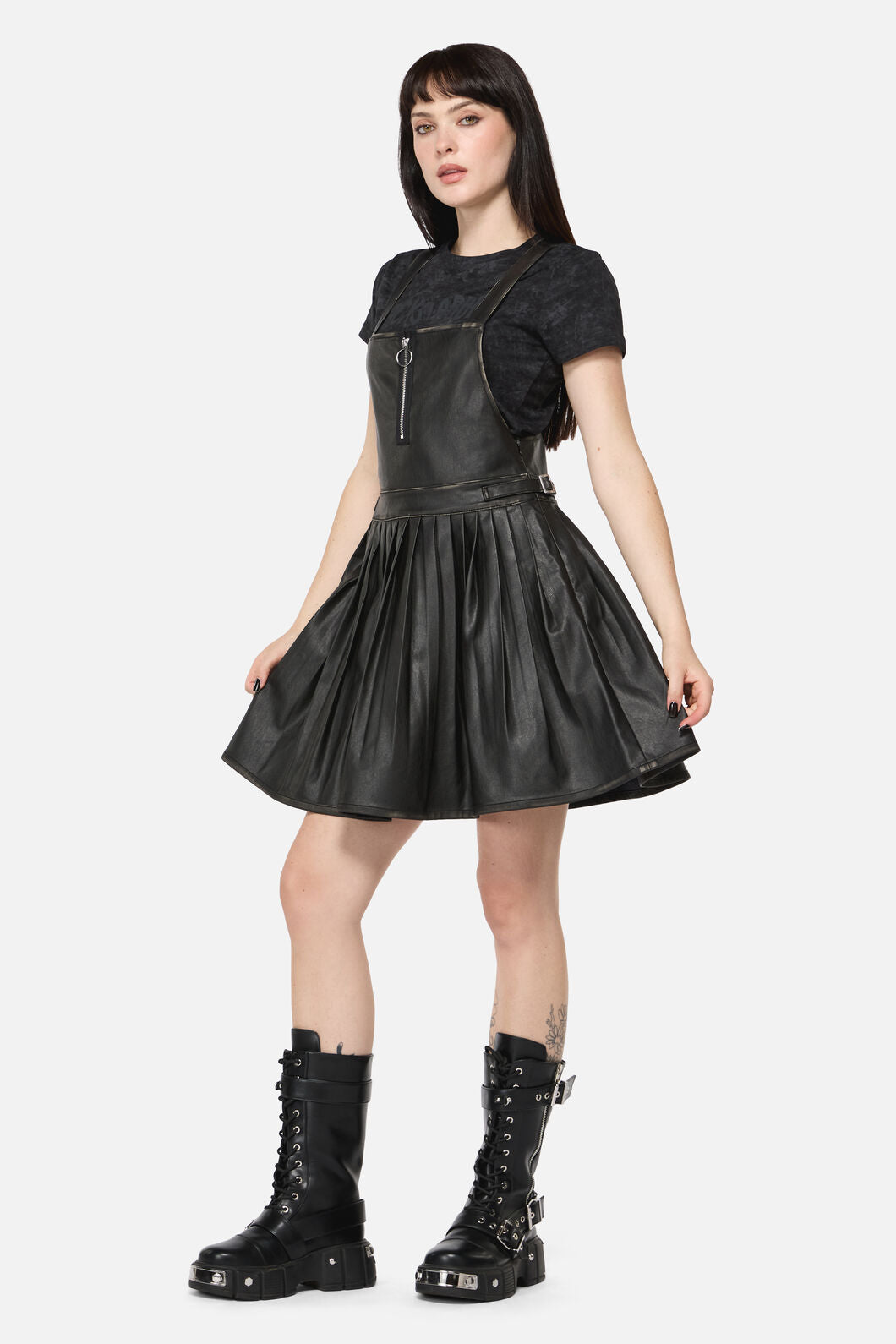 Dangerfield NZ - Eyes Closed PU Pinafore - black