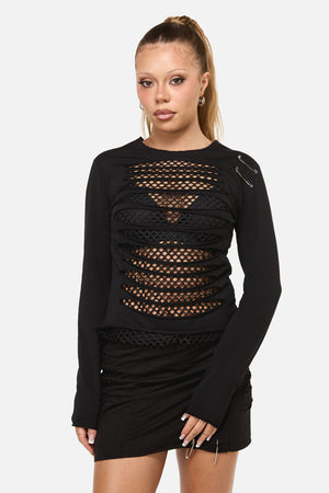 Dangerfield NZ - Eyes Closed Distressed Top - black