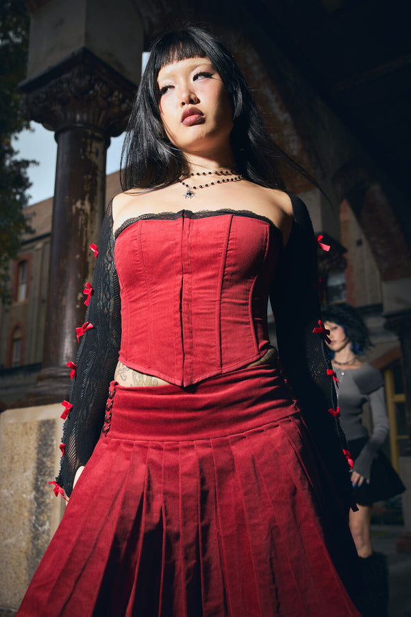 Dangerfield NZ - Mabel Velvet Corset - red