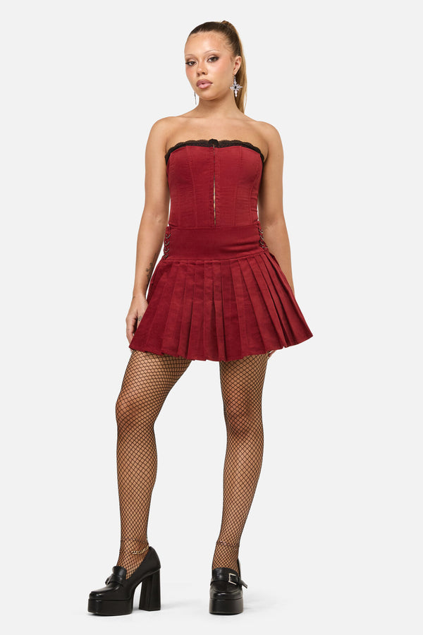 Dangerfield NZ - Mabel Velvet Skort - red