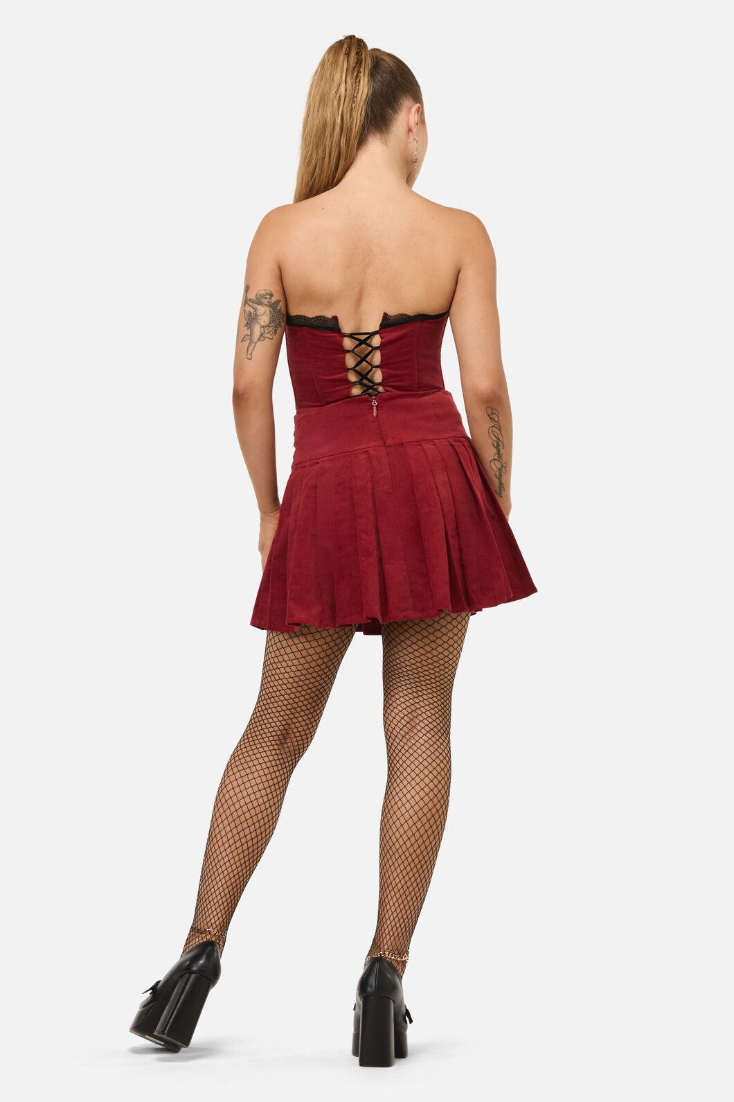 Dangerfield NZ - Mabel Velvet Skort - red